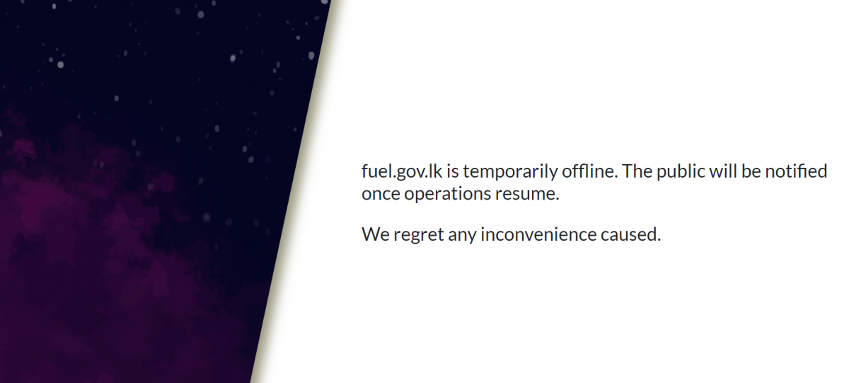 fuel.gov.lk Suspended temporarily. Buzzer